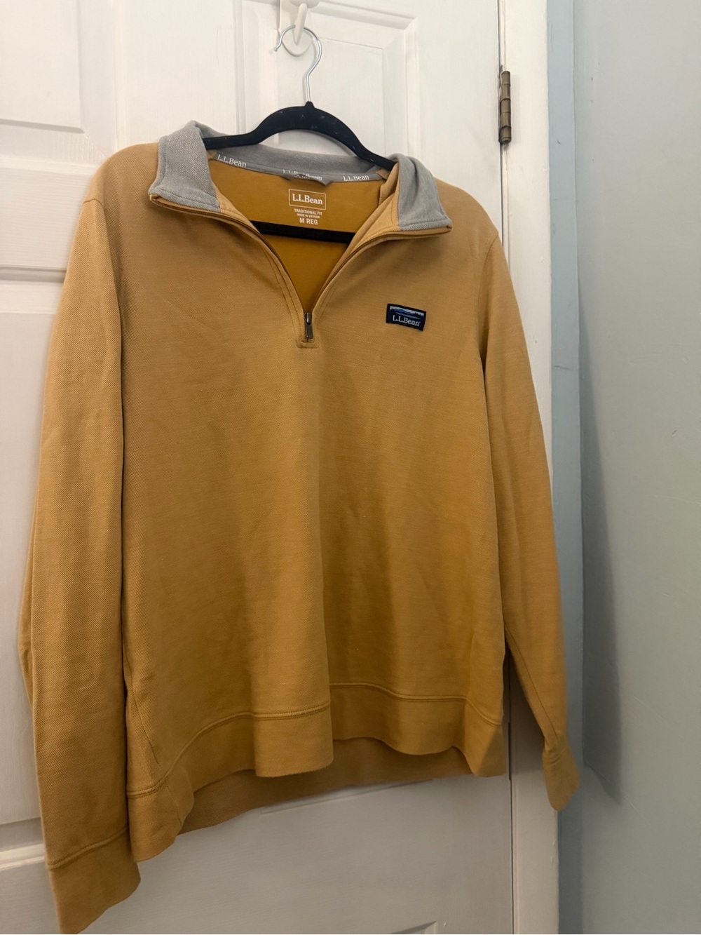 L.L.Bean Men’s Medium Mustard Yellow Cotton Blend Quarter Zip Pullover